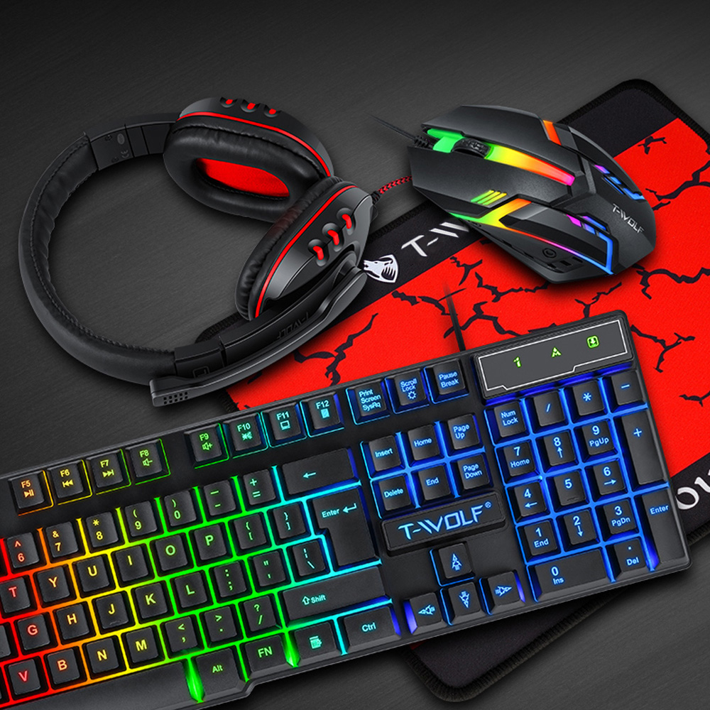 Gaming Keyboard Mouse And Headset Combo - T-WOLF TF800 Four-piece Gaming Combo 104