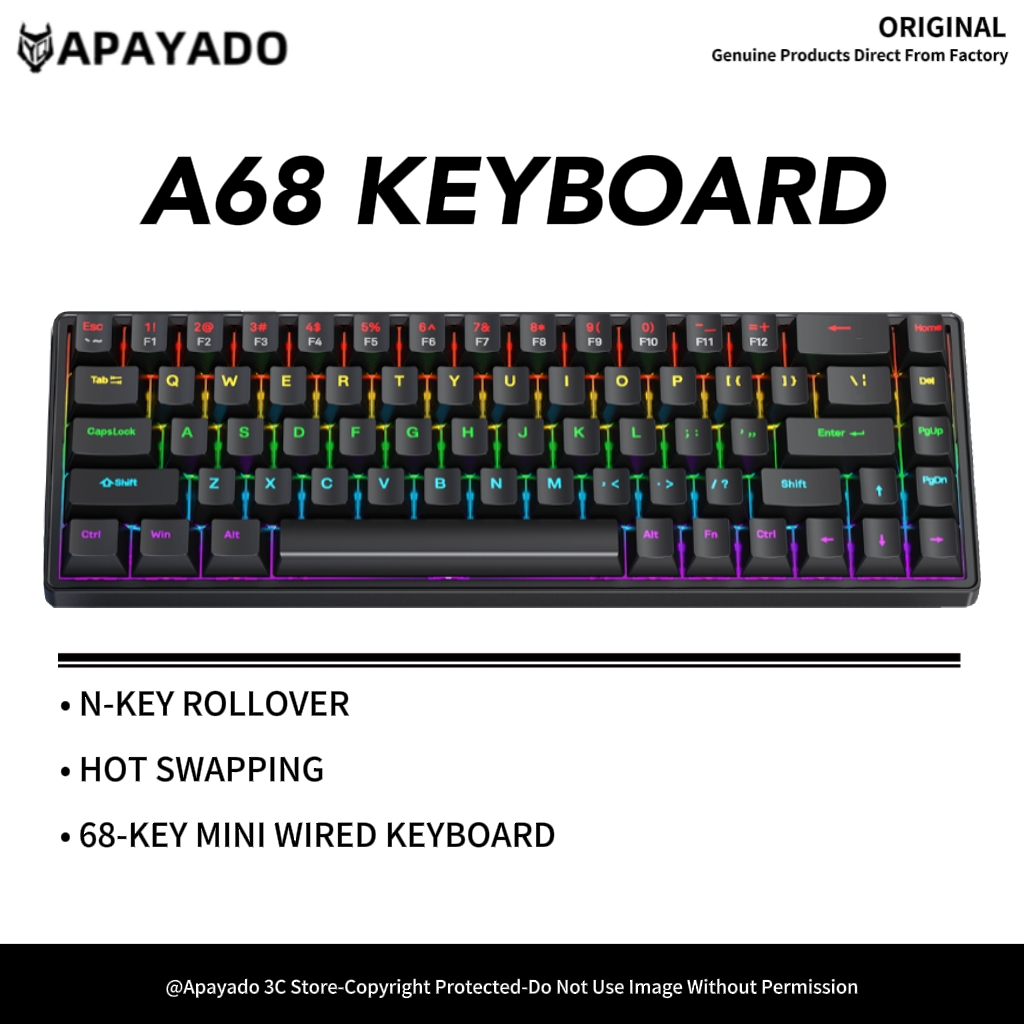 Gaming Keyboard Budget - A68 Mini Mechanical Keyboard,APAYADO RGB Backlight,Full