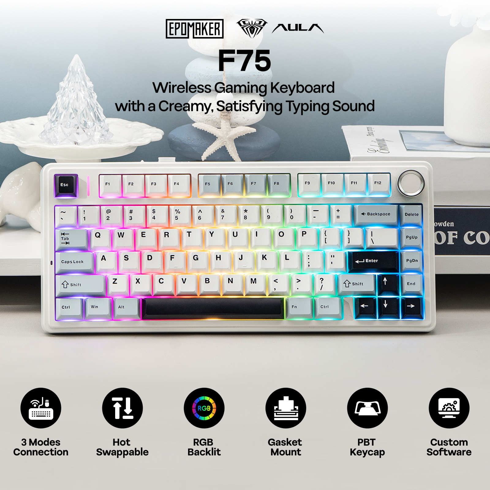 EPOMAKER x AULA F75 75% ANSI H - Gaming Keyboard Hot Swappable のレビューと価格