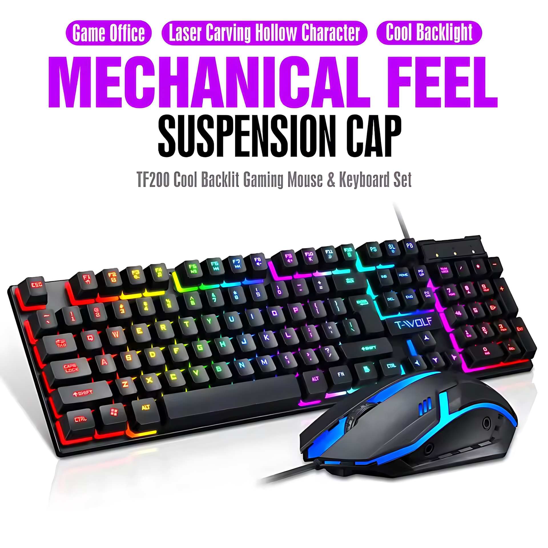 Rainbow Backlit Wired Keyboard - Gaming Keyboard And Mouse Combo のレビューと価格