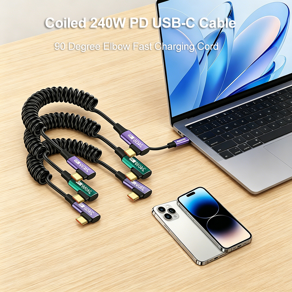 240W PD Coiled Spring Type-C C - Coiled Usb Cable のレビューと価格