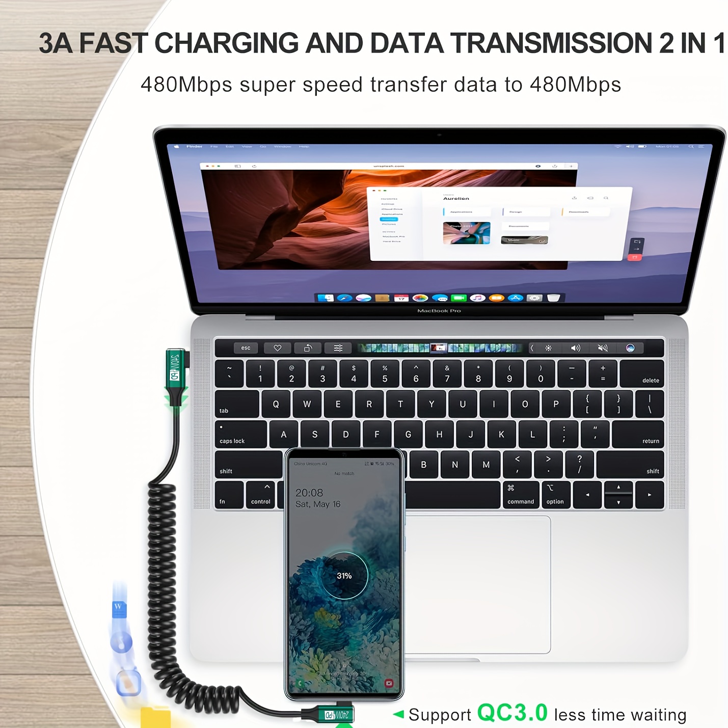 USB-C to USB-C Coiled Cable wi - Coiled Usb Cable のレビューと価格