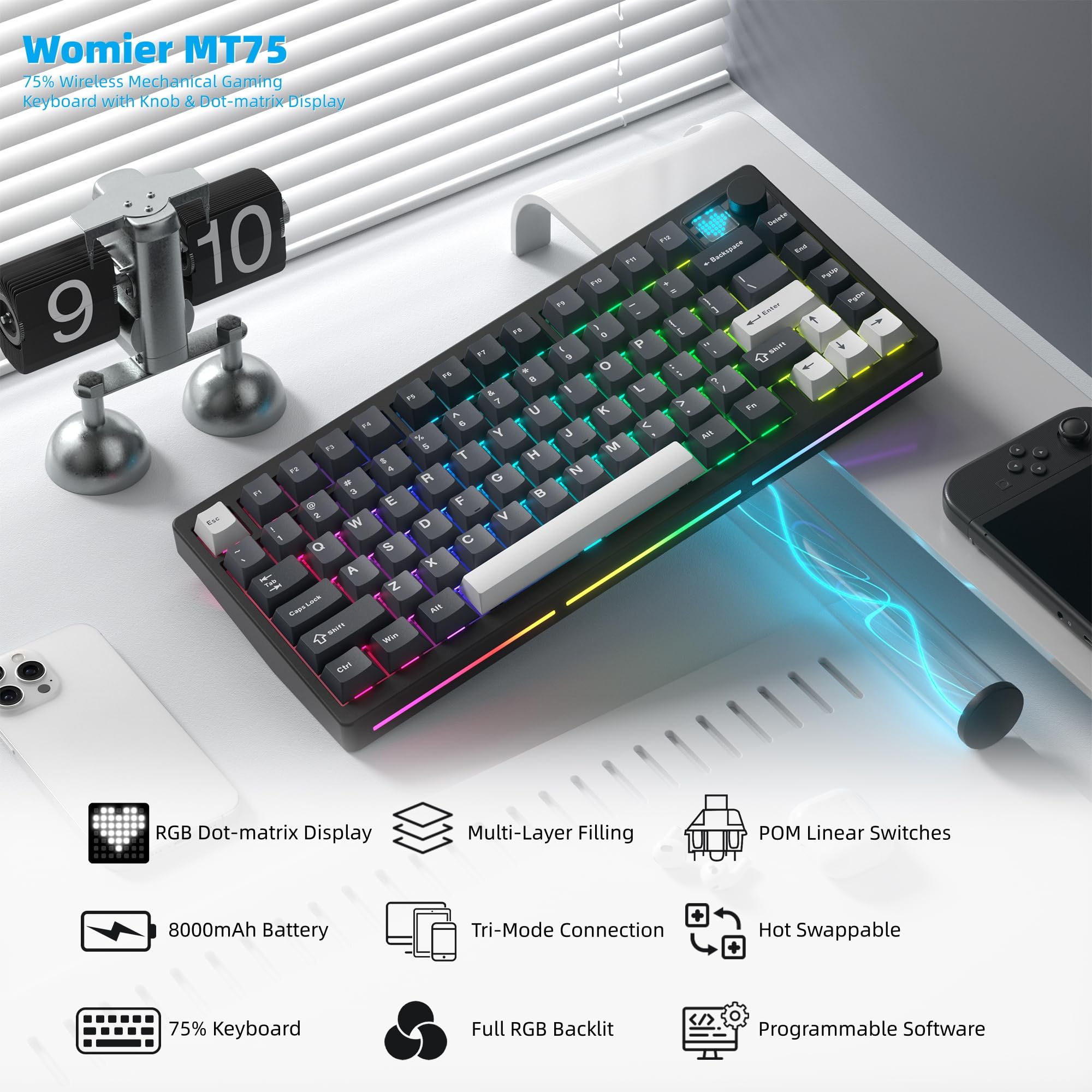 Womier MT75 Wireless Mechanica - Gaming Keyboard Thocky のレビューと価格