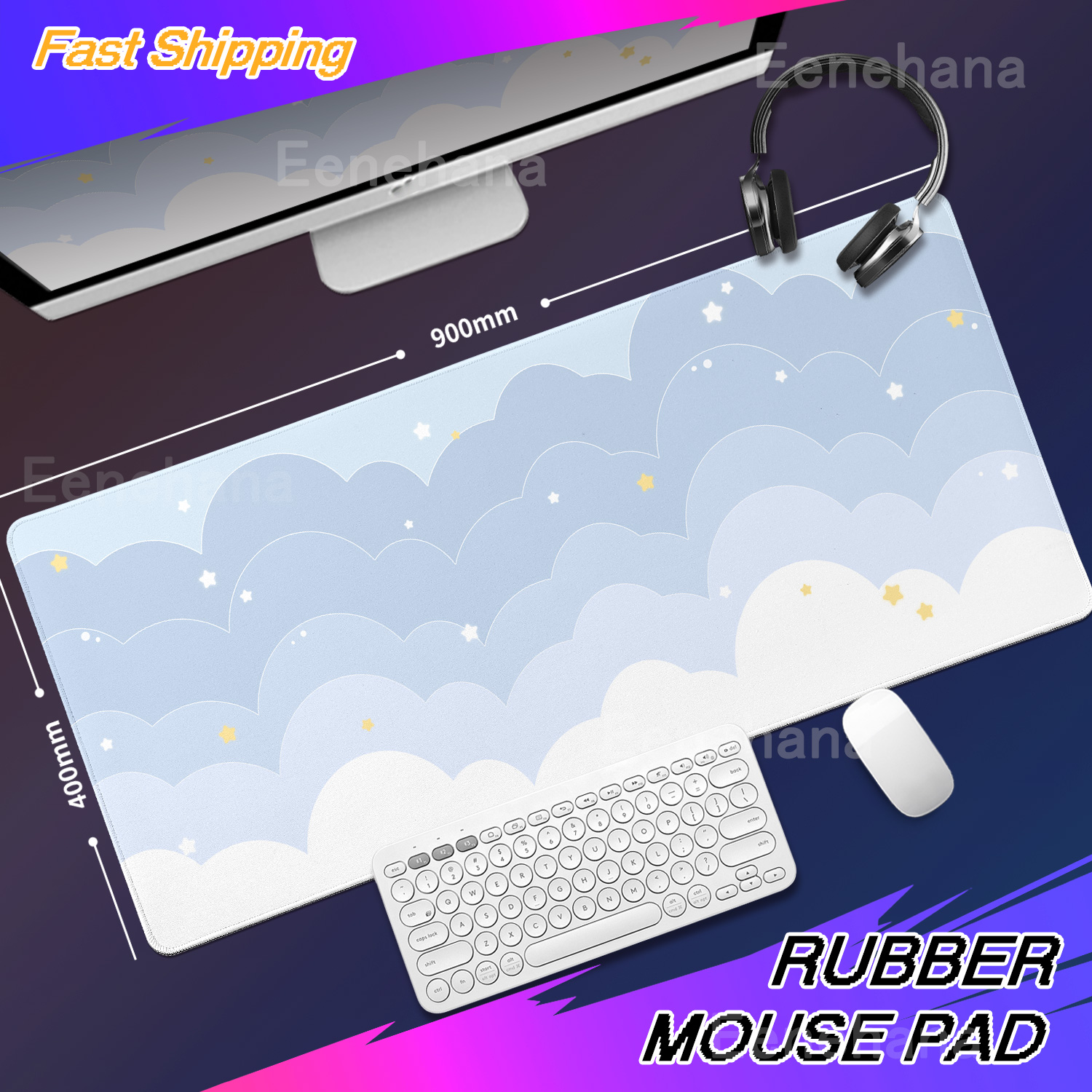 Light Blue Pink Clouds Desk Ma - Gaming Keyboard Blue のレビューと価格