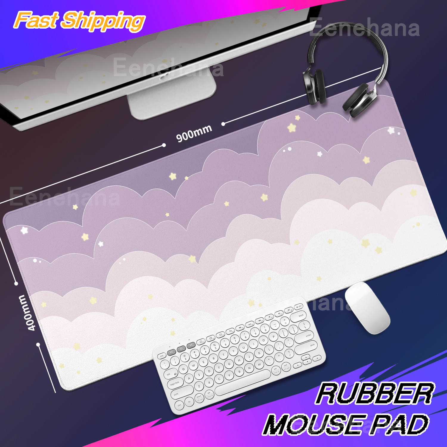 Light Blue Pink Clouds Desk Ma - Gaming Keyboard Blue のレビューと価格
