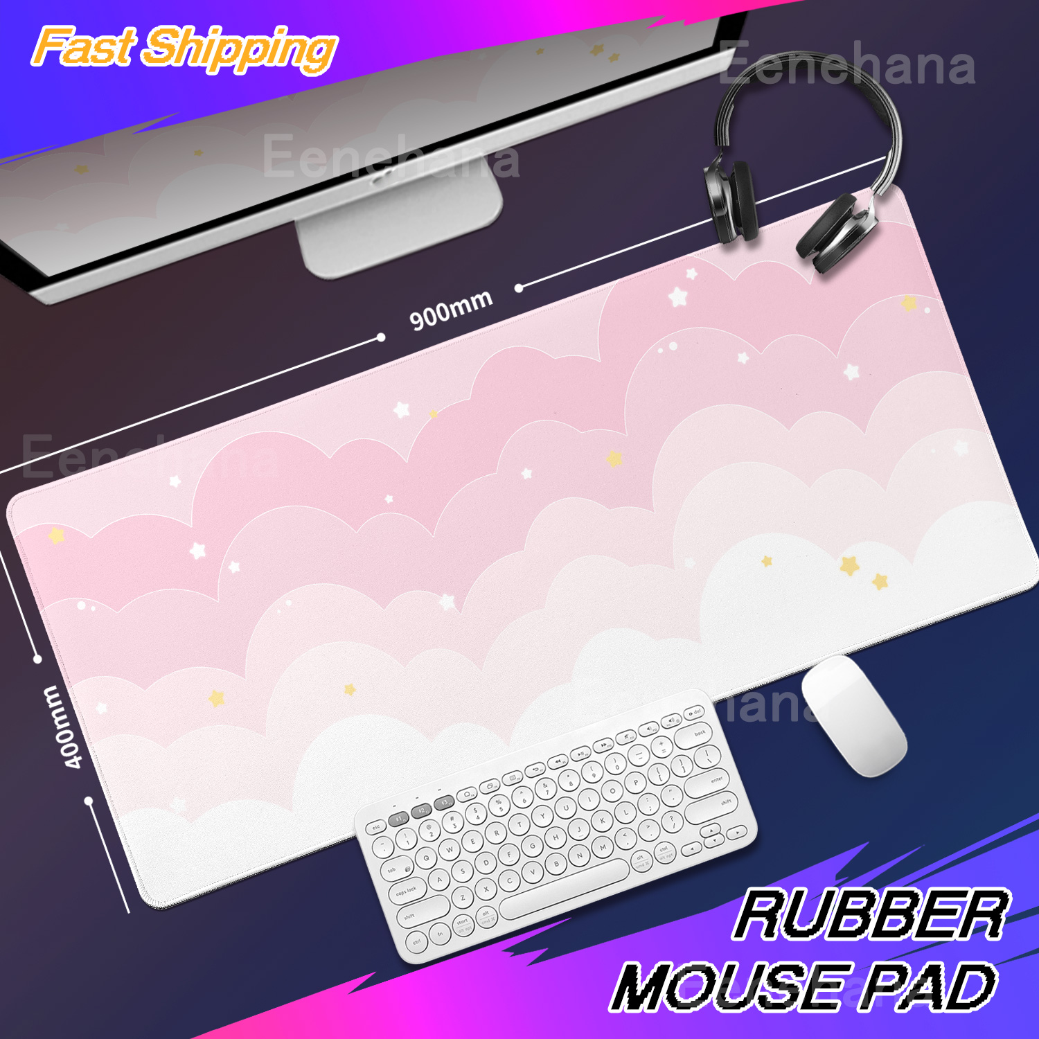 Light Blue Pink Clouds Desk Ma - Gaming Keyboard Blue のレビューと価格